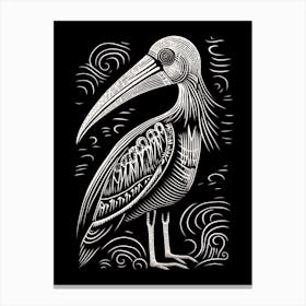 B&W Bird Linocut Pelican 2 Canvas Print