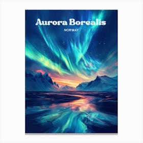 Aurora Borealis Norway Dancing Lights Travel Art Canvas Print