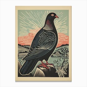 Vintage Bird Linocut Pigeon 4 Canvas Print
