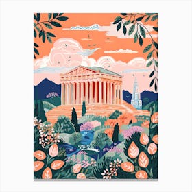 Parthenon   Athens, Greece   Cute Botanical Illustration Travel 3 Canvas Print