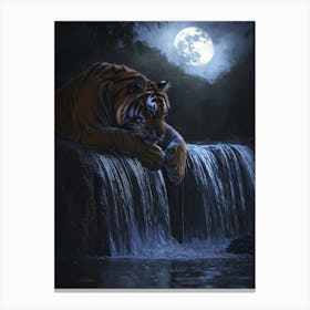 Tiger By The Waterfall. Generated AI. Art Print 1 Canvas Print