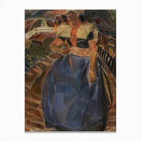 Woman In A Blue Dress Canvas Print