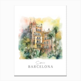 Spain, Barcelona Storybook 3 Travel Poster Watercolour Canvas Print