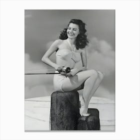 American Actress And Singer Ava Gardner With A Fishing Rod, Circa 1945 Canvas Print