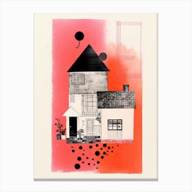 A House In Shangai, Abstract Risograph Style 3 Canvas Print