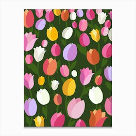 Tulip Field | 01 - Retro Colorful Flowers Canvas Print