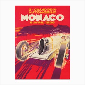 Monaco Grand Prix 1930 Vintage Poster Canvas Print