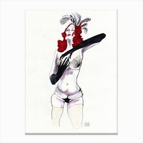Hand pencil drawing of burlesque woman Canvas Print