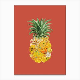 Pineapple Floral Red Canvas Print