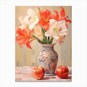 Amaryllis Flower And Peaches Still Life Painting 2 Dreamy Canvas Print