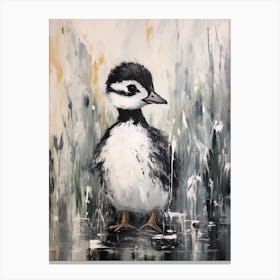 Black & White Duckling In The Grass 2 Canvas Print