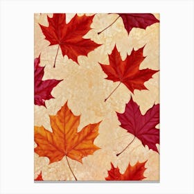 Autumn Themed Wallpaper Showcasing A Sun Drenched Group Of Maple Leaves In Varying Shades Of Red Or (2) Canvas Print