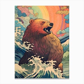 Bear In The Waves Canvas Print