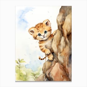 Rock Climbing Watercolour Lion Art Painting 4 Canvas Print