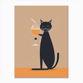 Black Cat With A Glass Of Wine Canvas Print