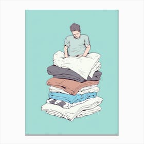 Illustration Of A Man Stacking Clothes Canvas Print