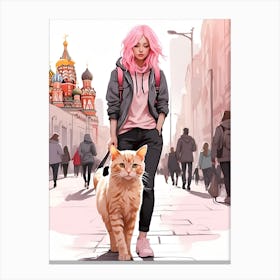 Russian Girl With Cat Canvas Print