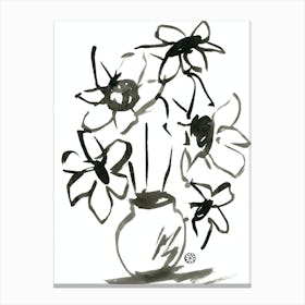 Inked Sunflowers - black and white minimal minimalist drawing line ink Canvas Print