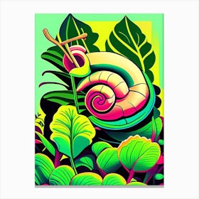 Garden Snail Feeding On Plants Pop Art Canvas Print