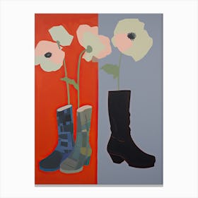 A Painting Of Cowboy Boots With Poppy Flowers, Pop Art Style 4 Canvas Print