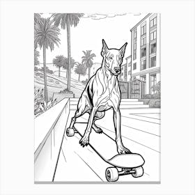 Doberman Pinscher Dog Skateboarding Line Art 3 Canvas Print