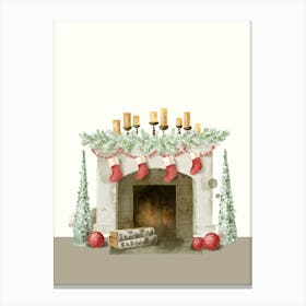 Christmas Fireplace watercolor illustration Canvas Print