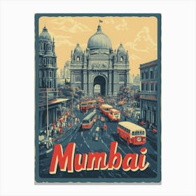 Aihrgdesign A Retro Travel Poster For Mumbai 1 Canvas Print