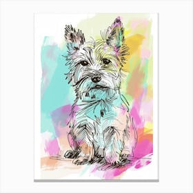 Pastel Watercolour Terrier Dog Line Illustration 1 Canvas Print