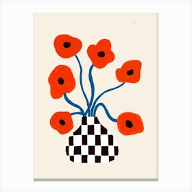 Poppies in Vase Cream Canvas Print