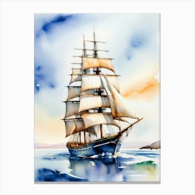 Sailing ship on the sea, watercolor painting 1 Canvas Print