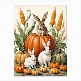 Painting Of A Cute Bunny With A Pumpkins (30) Canvas Print