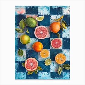 Citrus Fruit Blue Checkerboard 1 Canvas Print