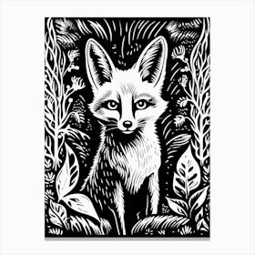 Fox In The Forest Linocut Illustration 15  Canvas Print