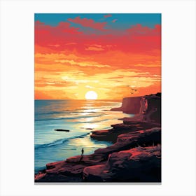 Long Reef Beach Australia At Sunset, Vibrant Painting 1 Canvas Print