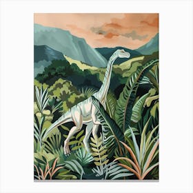 Dinosaur In The Leafy Foliage Painting Canvas Print