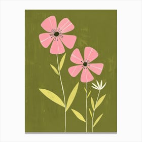 Pink & Green Flax Flower 2 Canvas Print