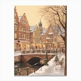Vintage Winter Illustration Bruges Belgium 1 Canvas Print