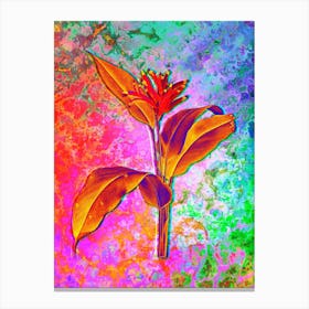 Lobster Claws Botanical in Acid Neon Pink Green and Blue Canvas Print