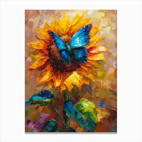 Blue Butterfly On Sunflower 2 Canvas Print