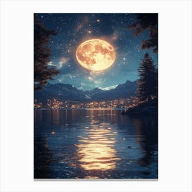 Full Moon Over Lake 20 Canvas Print