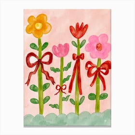 Watercolor Flowers With Bows Canvas Print