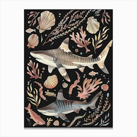 Zebra Shark Seascape Black Background Illustration 2 Canvas Print