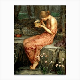 Psyche Opening the Golden Box by John Williams Waterhouse - Waterhouse's Remastered Oil Painting Pandora's Box Vintage Flowers Dreamy Witchy Pagan Mythological Beautiful Canvas Print