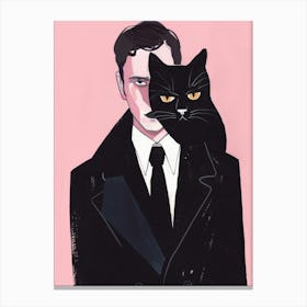 Cat On Man'S Shoulder Canvas Print