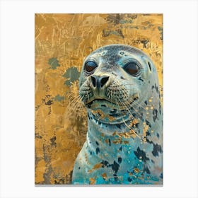 Harp Seal Pup Gold Effect Collage 3 Canvas Print