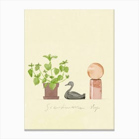 Duck And Lamp With Plant In Pot Still Life Canvas Print