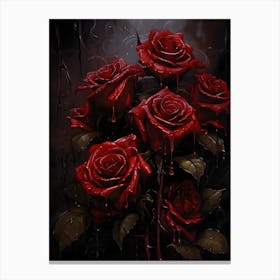 Dark Red Roses Drawing Canvas Print