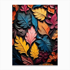 Autumn Leaves On Black Background 3 Canvas Print