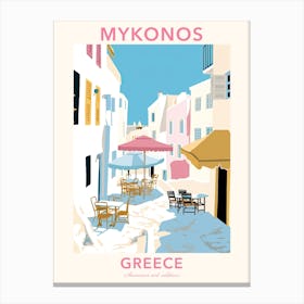 Mykonos, Greece, Flat Pastels Tones Illustration 1 Poster Canvas Print