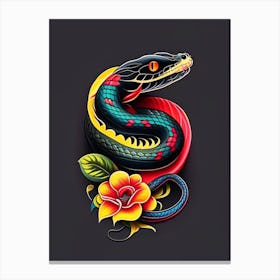 Black Rat Snake Tattoo Style Canvas Print